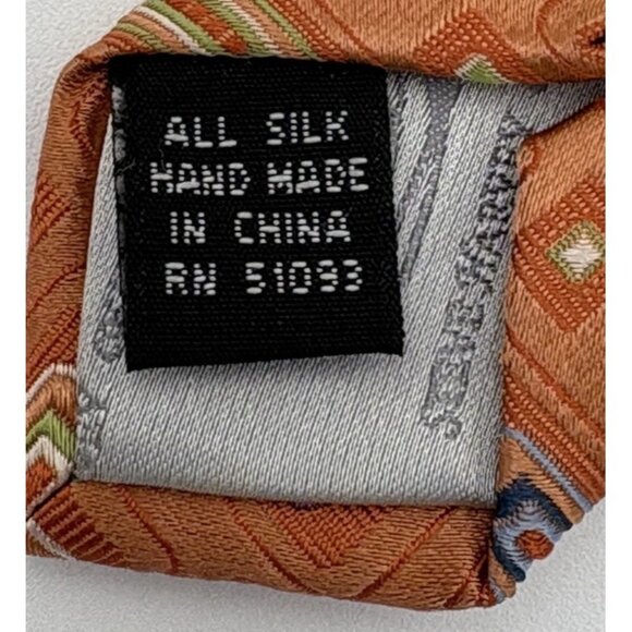 Orange 100% Silk Necktie Steve Harvey Collection Designer Geometric Long 62" GUC - Picture 6 of 6